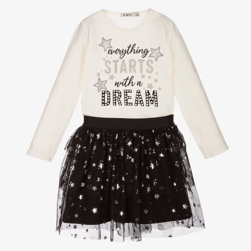 Everything Must Change-Ivory & Black Stars Skirt Set | Childrensalon Outlet