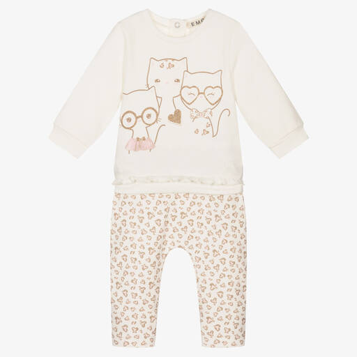 Everything Must Change-Ivory Cotton Baby Trouser Set | Childrensalon Outlet