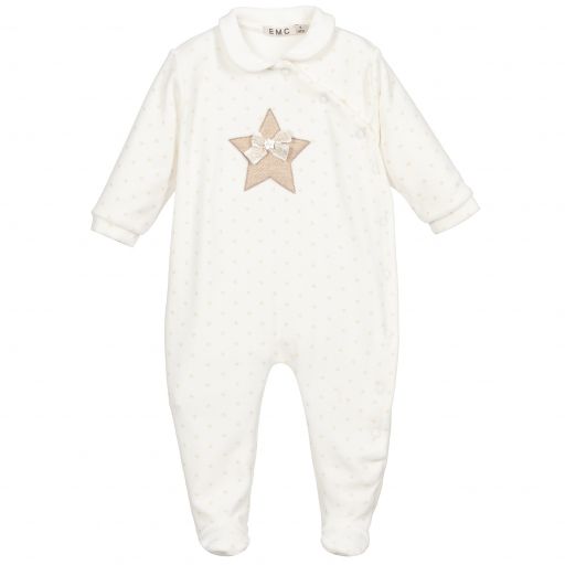 Everything Must Change-Ivory Star Velour Babygrow | Childrensalon Outlet