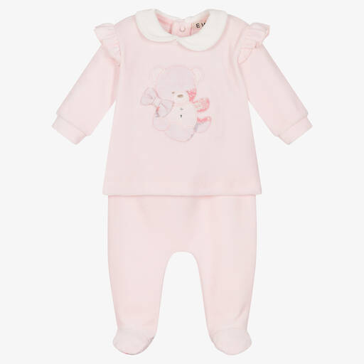 Everything Must Change-Pink Cotton Velour 2 Piece Babygrow | Childrensalon Outlet