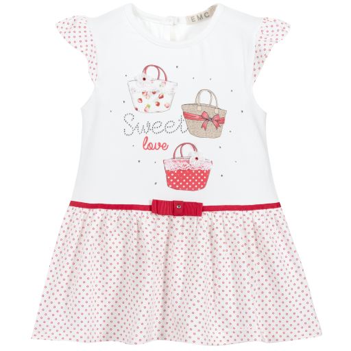 Everything Must Change-فستان قطن جيرسي لون أبيض وأحمر للمولودات | Childrensalon Outlet