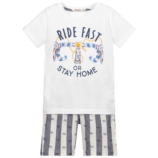 Everything Must Change-White & Blue Shorts Set | Childrensalon Outlet