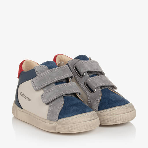 Falcotto by Naturino-Boys Blue, Grey & Ivory Suede Trainers  | Childrensalon Outlet