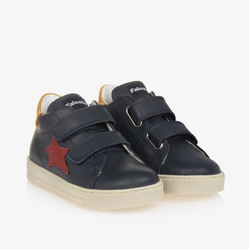 Falcotto by Naturino-Boys Blue Leather Star Trainers | Childrensalon Outlet