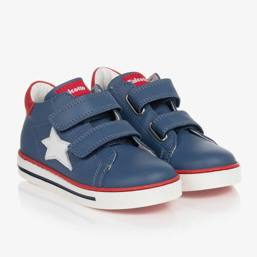 Falcotto by Naturino-Boys Blue Leather Star Velcro Trainers | Childrensalon Outlet