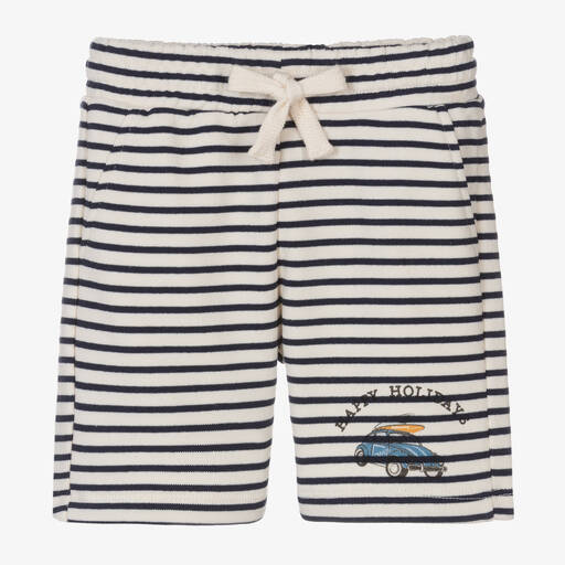Falcotto by Naturino-Boys Ivory & Blue Stripe Cotton Shorts | Childrensalon Outlet
