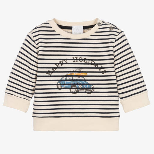 Falcotto by Naturino-Boys Ivory & Blue Striped Cotton Sweatshirt | Childrensalon Outlet