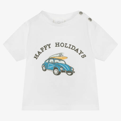 Falcotto by Naturino-Boys White Cotton Car T-Shirt | Childrensalon Outlet