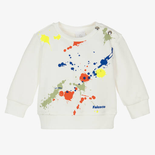 Falcotto by Naturino-Boys White Cotton Paint Splatter Sweatshirt | Childrensalon Outlet