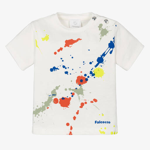 Falcotto by Naturino-Boys White Cotton Paint Splatter T-Shirt | Childrensalon Outlet