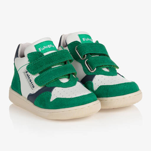 Falcotto by Naturino-Boys White & Green Leather Trainers | Childrensalon Outlet