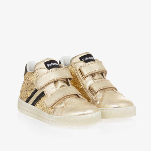 Falcotto by Naturino-Girls Glitter Gold Leather Sneakers | Childrensalon Outlet
