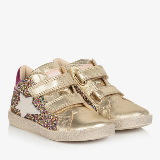 Falcotto by Naturino-Girls Gold & Pink Sequin Leather Trainers | Childrensalon Outlet