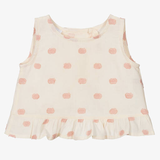 Falcotto by Naturino-Girls Ivory & Pink Dot Cotton Blouse | Childrensalon Outlet