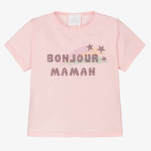 Falcotto by Naturino-Girls Pink Cotton Glitter T-Shirt | Childrensalon Outlet