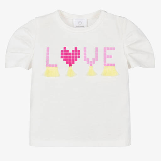 Falcotto by Naturino-Girls White Cotton Love T-Shirt | Childrensalon Outlet