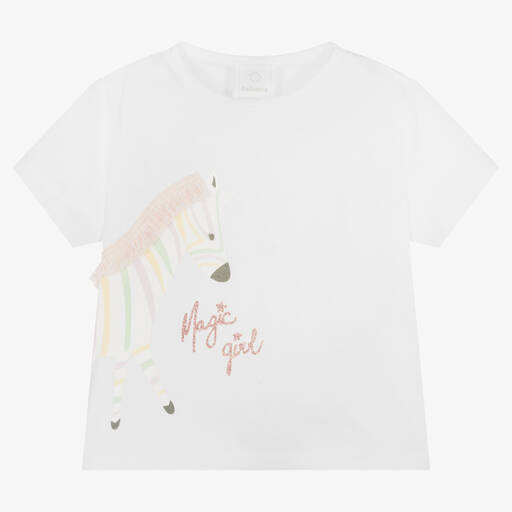 Falcotto by Naturino-Girls White Cotton Zebra T-Shirt | Childrensalon Outlet