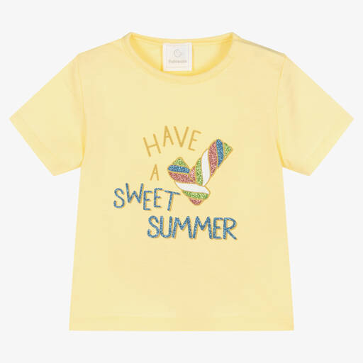 Falcotto by Naturino-Girls Yellow Cotton Glitter T-Shirt | Childrensalon Outlet