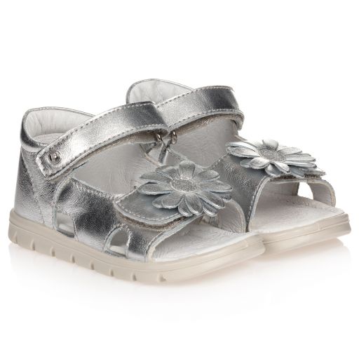 Falcotto by Naturino-Silver Leather Flower Sandals | Childrensalon Outlet