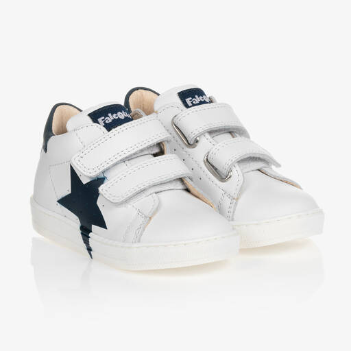 Falcotto by Naturino-White & Blue Leather Star Trainers | Childrensalon Outlet