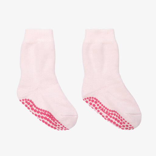Falke-Chaussons-chaussettes roses coton et laine fille | Childrensalon Outlet