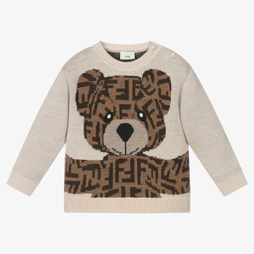 Fendi-Baby Beige Wool FF Bear Sweater | Childrensalon Outlet