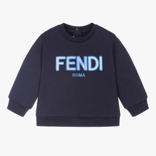 Fendi-Baby Boys Blue Logo Sweatshirt | Childrensalon Outlet