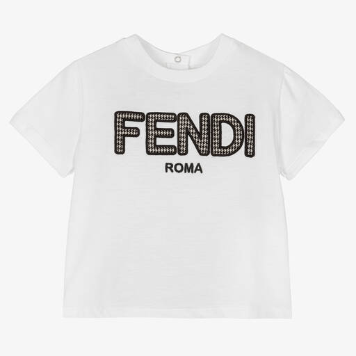 Fendi-تيشيرت قطن لون أبيض للمواليد | Childrensalon Outlet