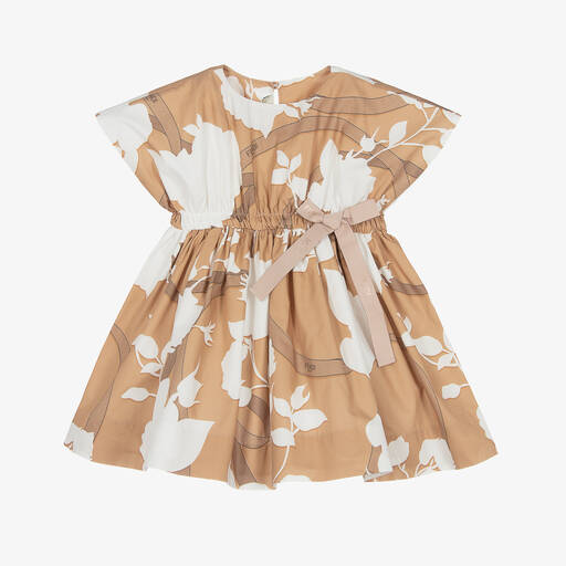 Fendi-Baby Girls Beige Floral Cotton Dress | Childrensalon Outlet