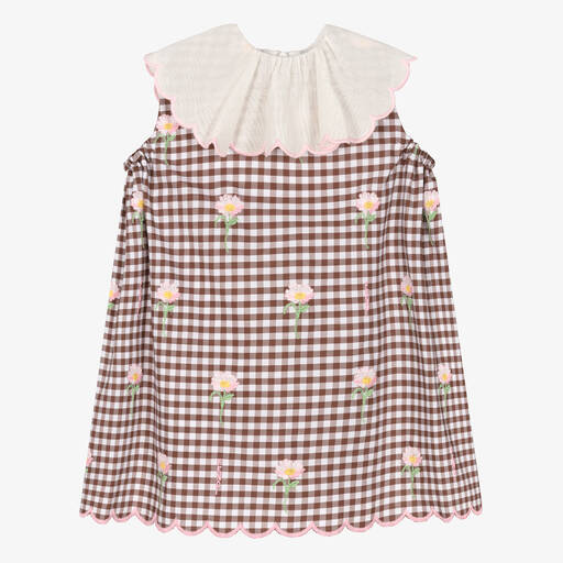 Fendi-Baby Girls Brown Cotton Gingham Dress | Childrensalon Outlet