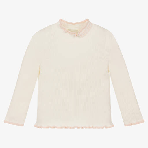 Fendi-Baby Girls Ivory & Pink Ruffle Neck Top | Childrensalon Outlet