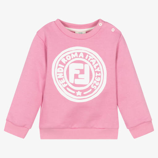 Fendi-Baby Girls Pink Cotton Logo Sweatshirt  | Childrensalon Outlet
