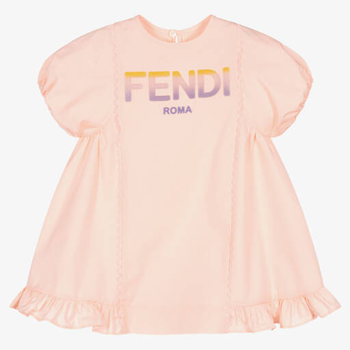 Fendi-Baby Girls Pink Cotton Roma Dress | Childrensalon Outlet