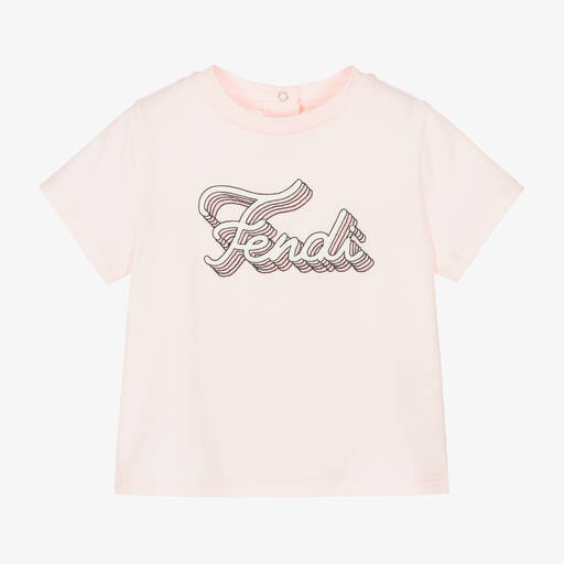 Fendi-Baby Girls Pink Cotton T-Shirt | Childrensalon Outlet