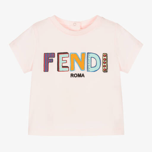 Fendi-تيشيرت قطن جيرسي لون زهري للمولودات | Childrensalon Outlet