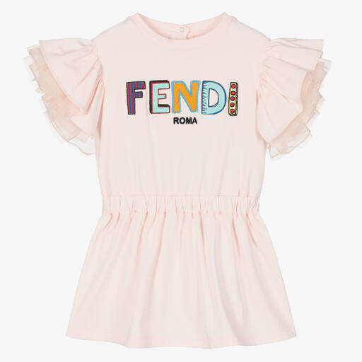 Fendi-Baby Girls Pink Logo Dress | Childrensalon Outlet