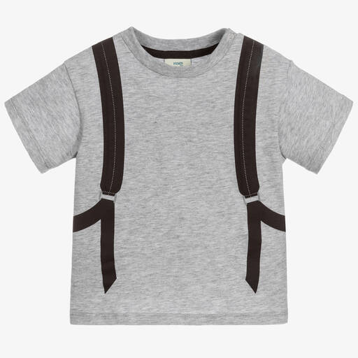 Fendi-Baby Grey Cotton T-Shirt | Childrensalon Outlet