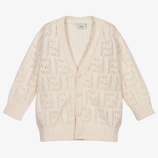 Fendi-Baby Ivory Knitted FF Cardigan | Childrensalon Outlet