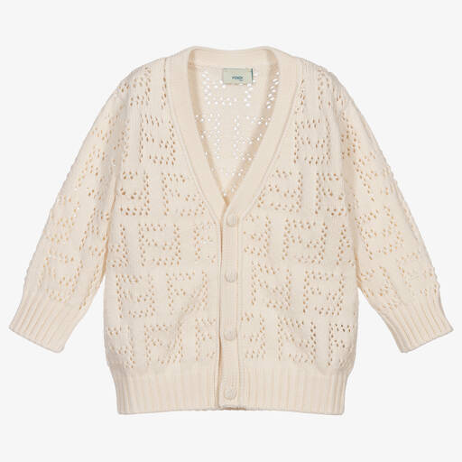 Fendi-Baby Ivory Knitted FF Cardigan | Childrensalon Outlet