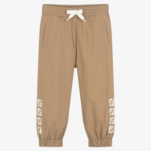 Fendi-Beige Cotton FF Logo Joggers | Childrensalon Outlet