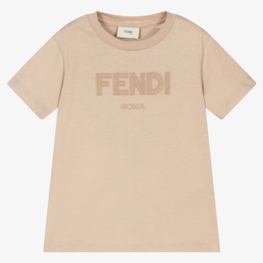 Fendi-Beige Cotton Logo T-Shirt | Childrensalon Outlet