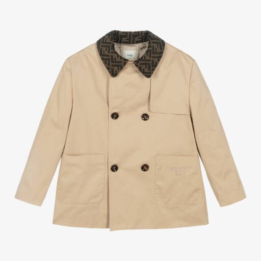 Fendi-معطف ترنش قطني بيج للأطفال | Childrensalon Outlet