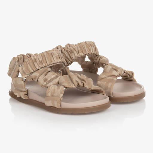 Fendi-Beige FF Logo Sandals | Childrensalon Outlet