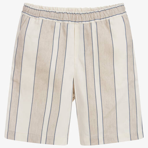 Fendi-Beige Striped Linen Shorts | Childrensalon Outlet