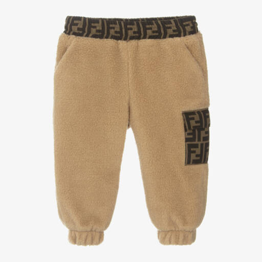 Fendi-Beige Teddy Fleece Baby Joggers | Childrensalon Outlet