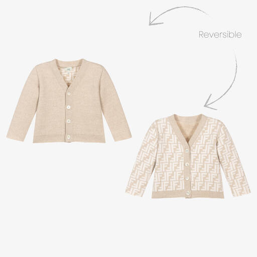 Fendi-Beige Wool & Cashmere FF Baby Cardigan | Childrensalon Outlet