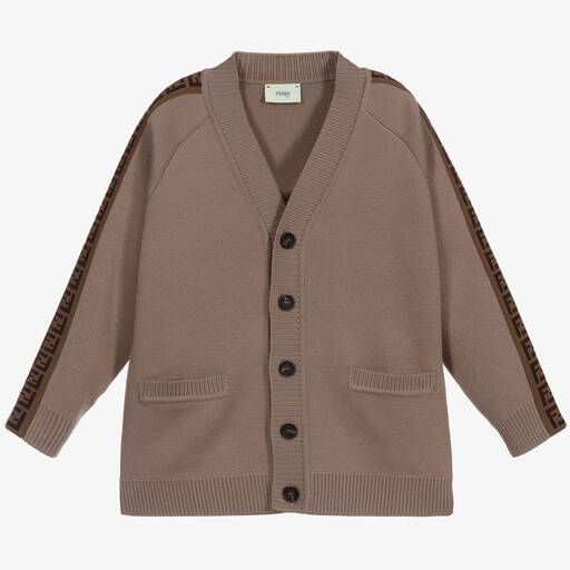 Fendi-Beige Wool FF Tape Cardigan | Childrensalon Outlet