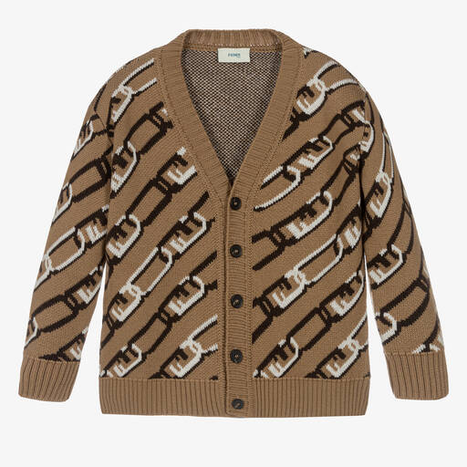 Fendi-Beige Wool Knitted Cardigan  | Childrensalon Outlet
