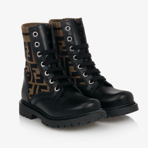 Fendi-Bottes noires et beiges FF | Childrensalon Outlet