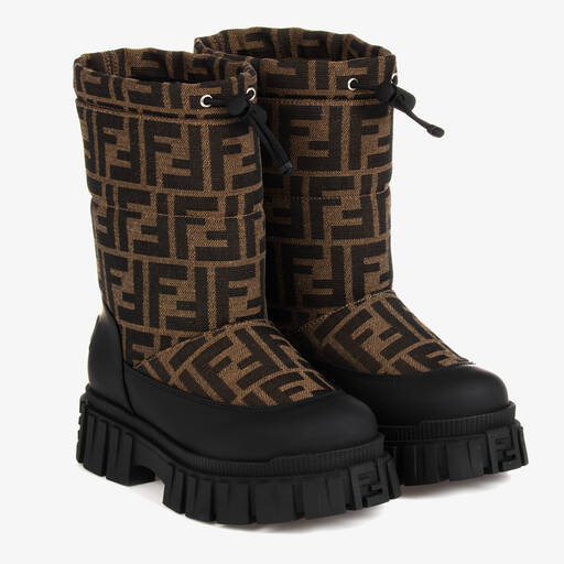 Fendi-Black & Brown FF Snow Boots | Childrensalon Outlet